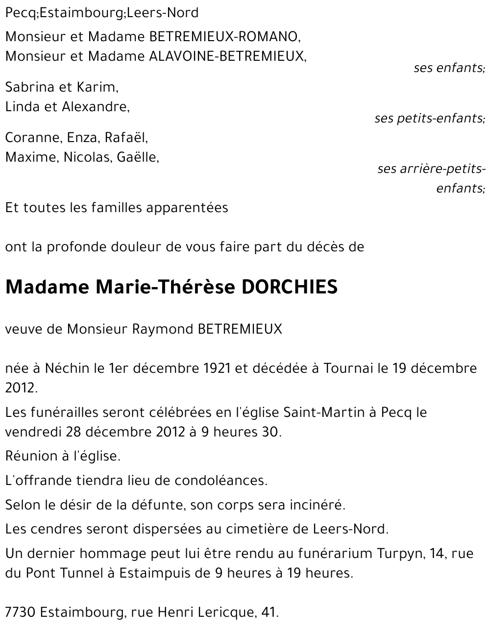 MARIE-THERESE DORCHIES