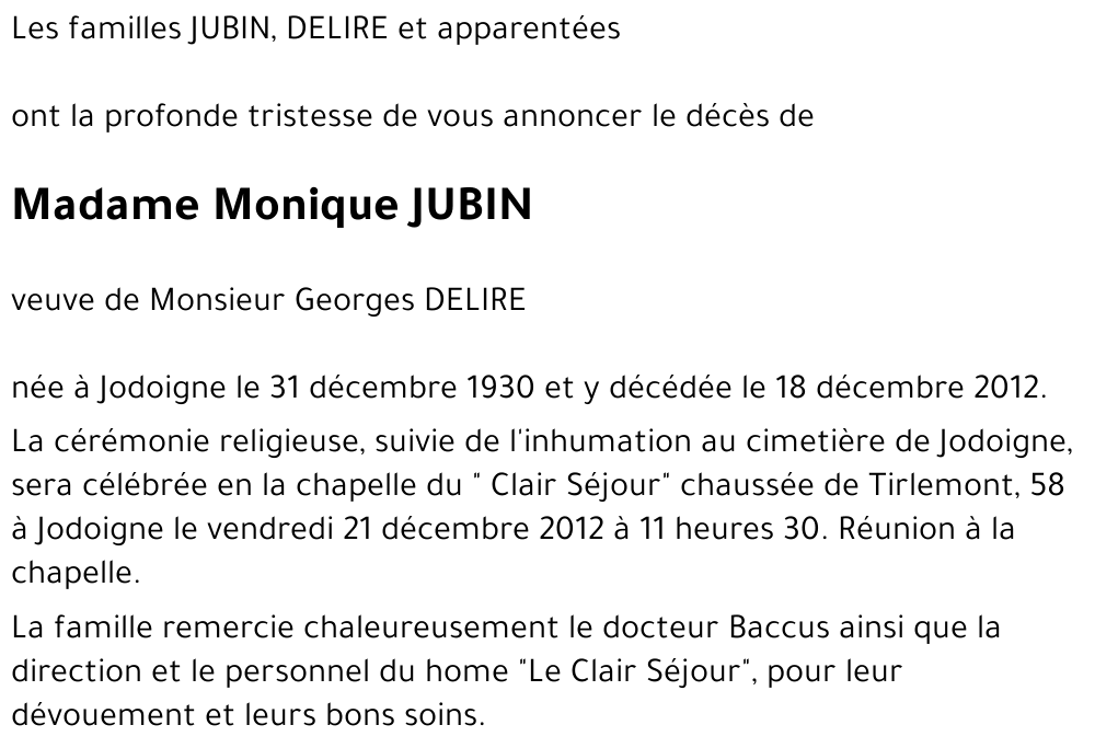 Monique JUBIN