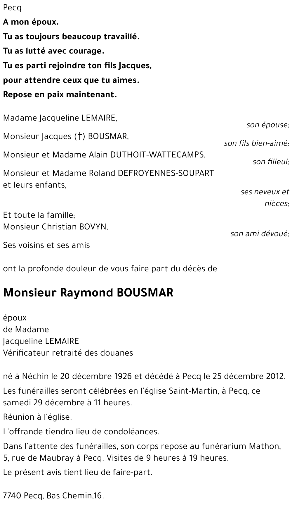 Raymond BOUSMAR