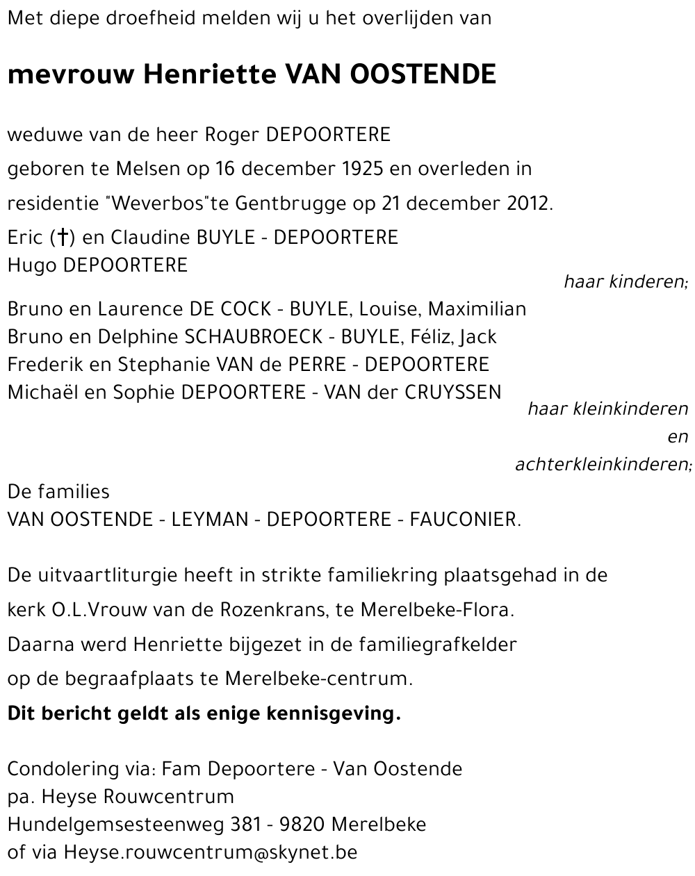 VAN OOSTENDE Henriette