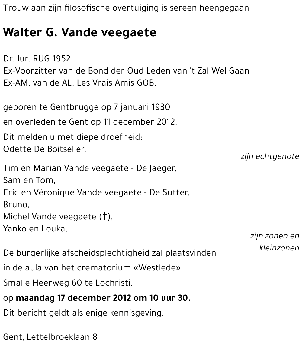 Walter G. Vande veegaete