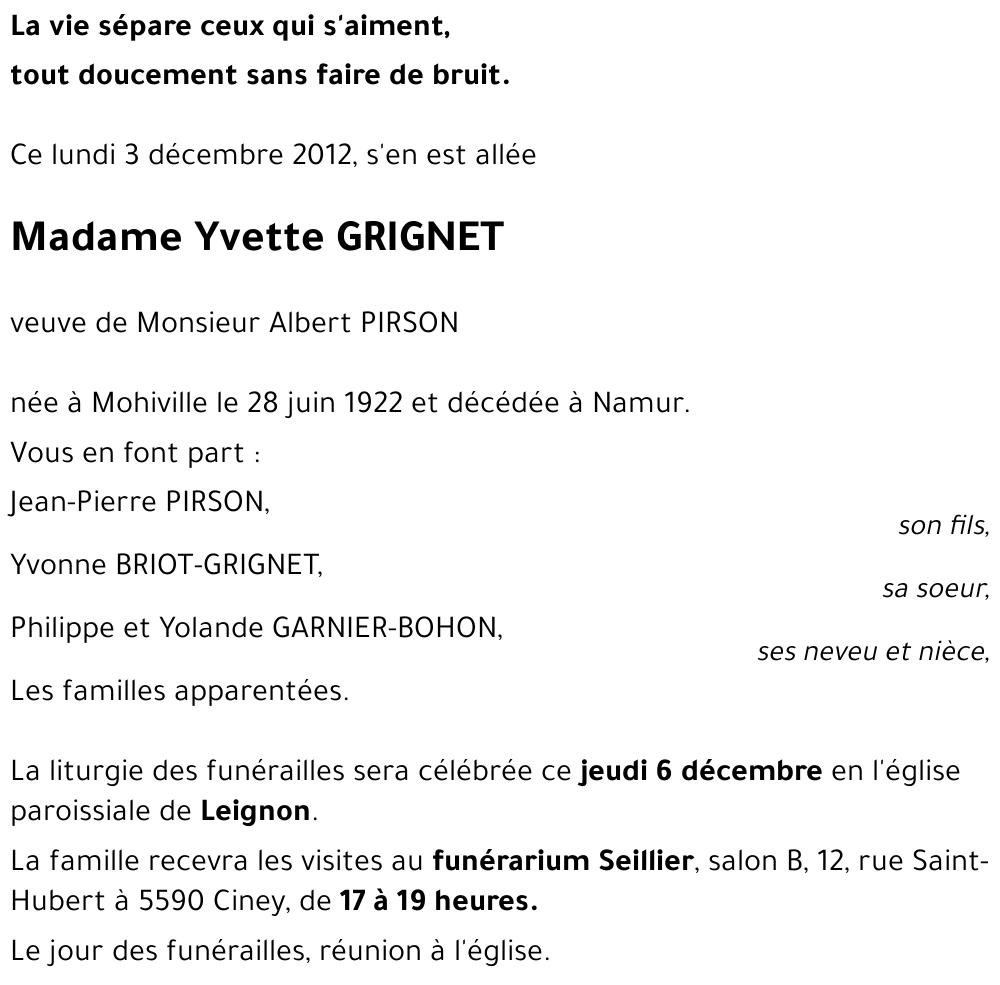 Yvette GRIGNET