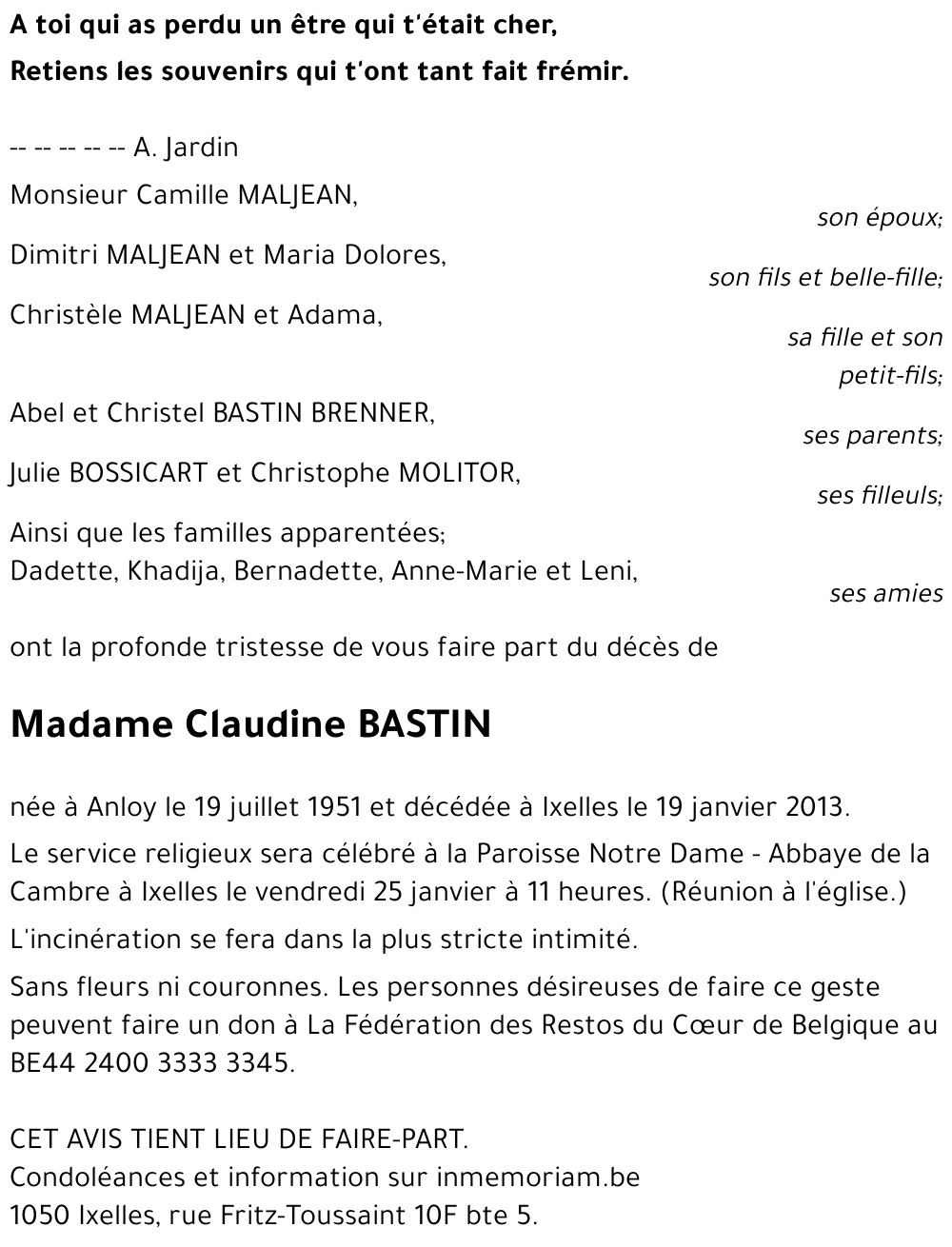 Claudine BASTIN