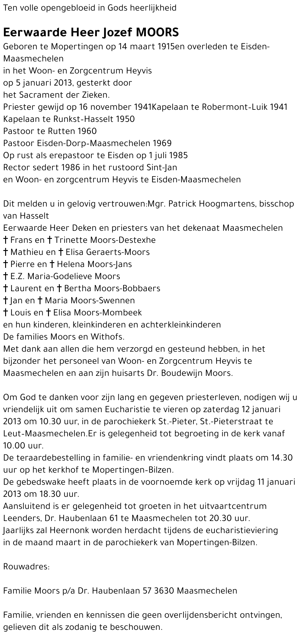 Eerwaarde Heer Jozef Moors