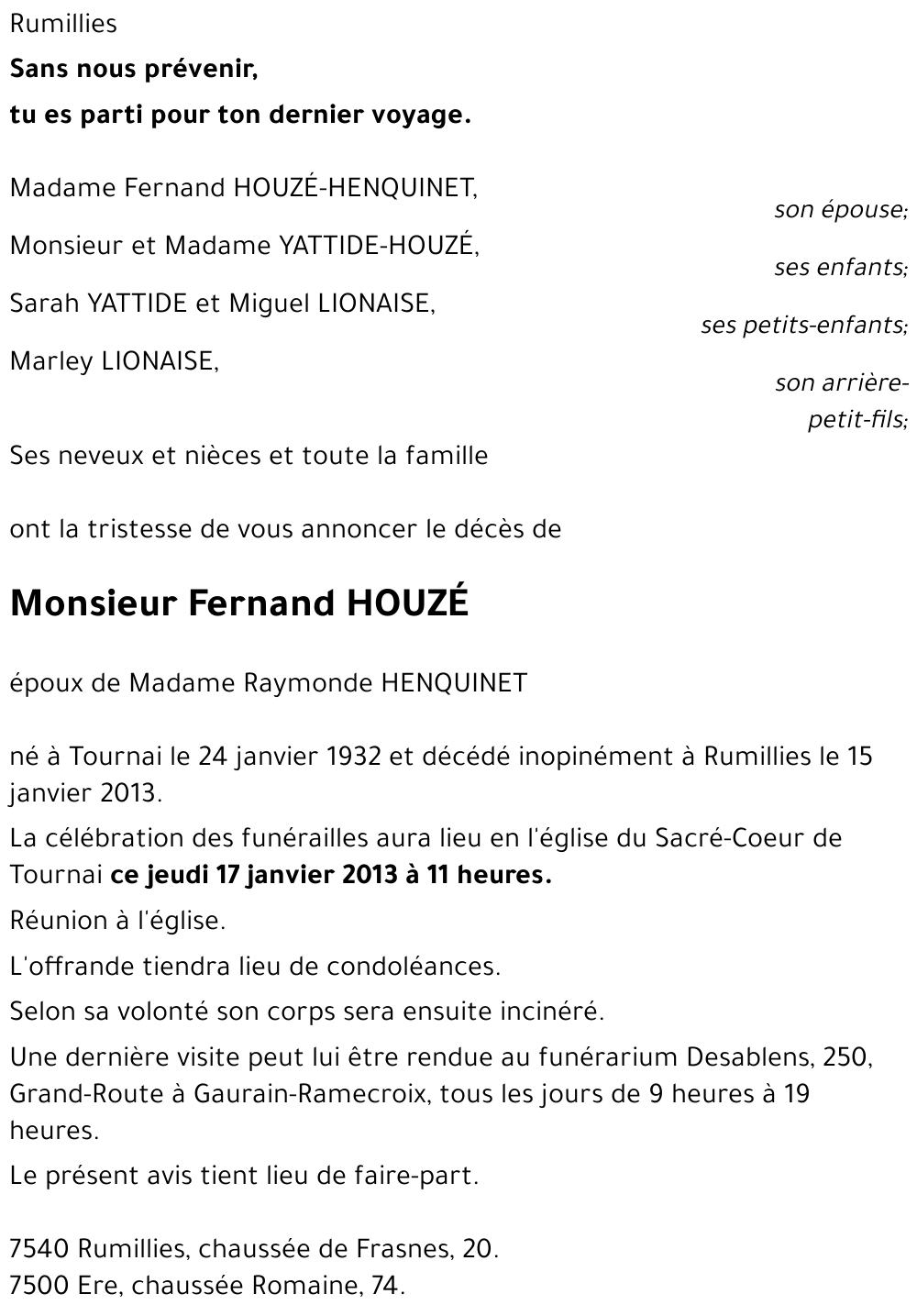 Fernand HOUZÉ