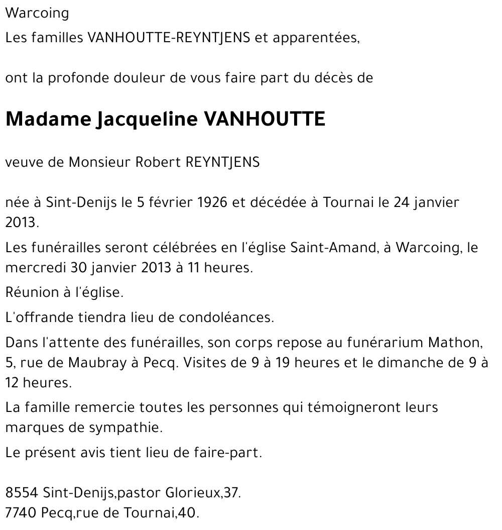 Jacqueline VANHOUTTE