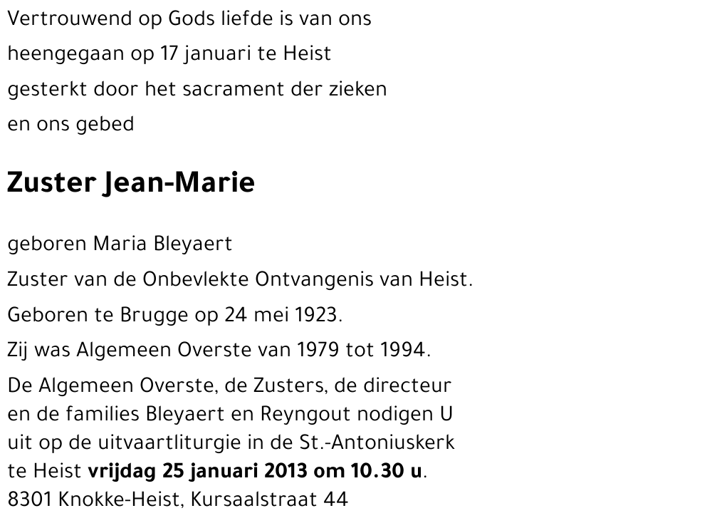 Jean-Marie geboren Maria Bleyaert