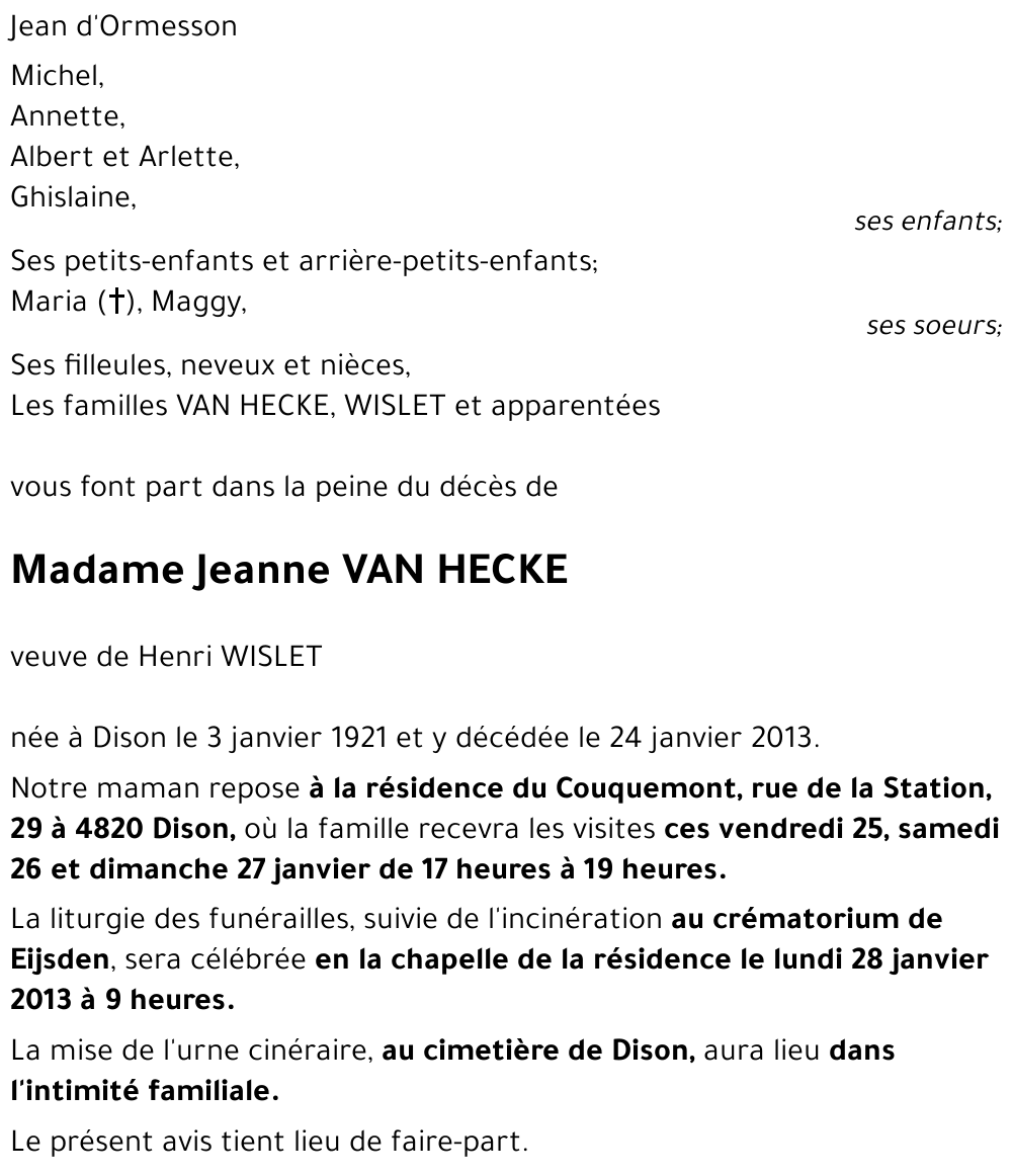 Jeanne VAN HECKE