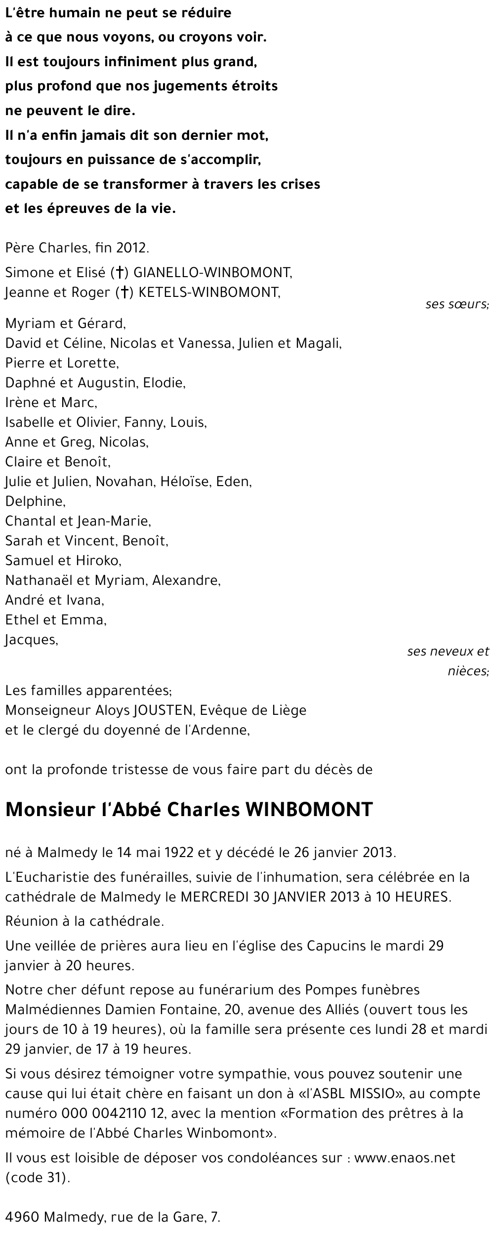L'Abbé Charles WINBOMONT