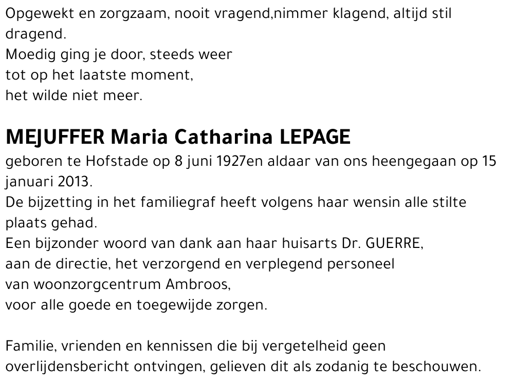 Maria Catharina LEPAGE