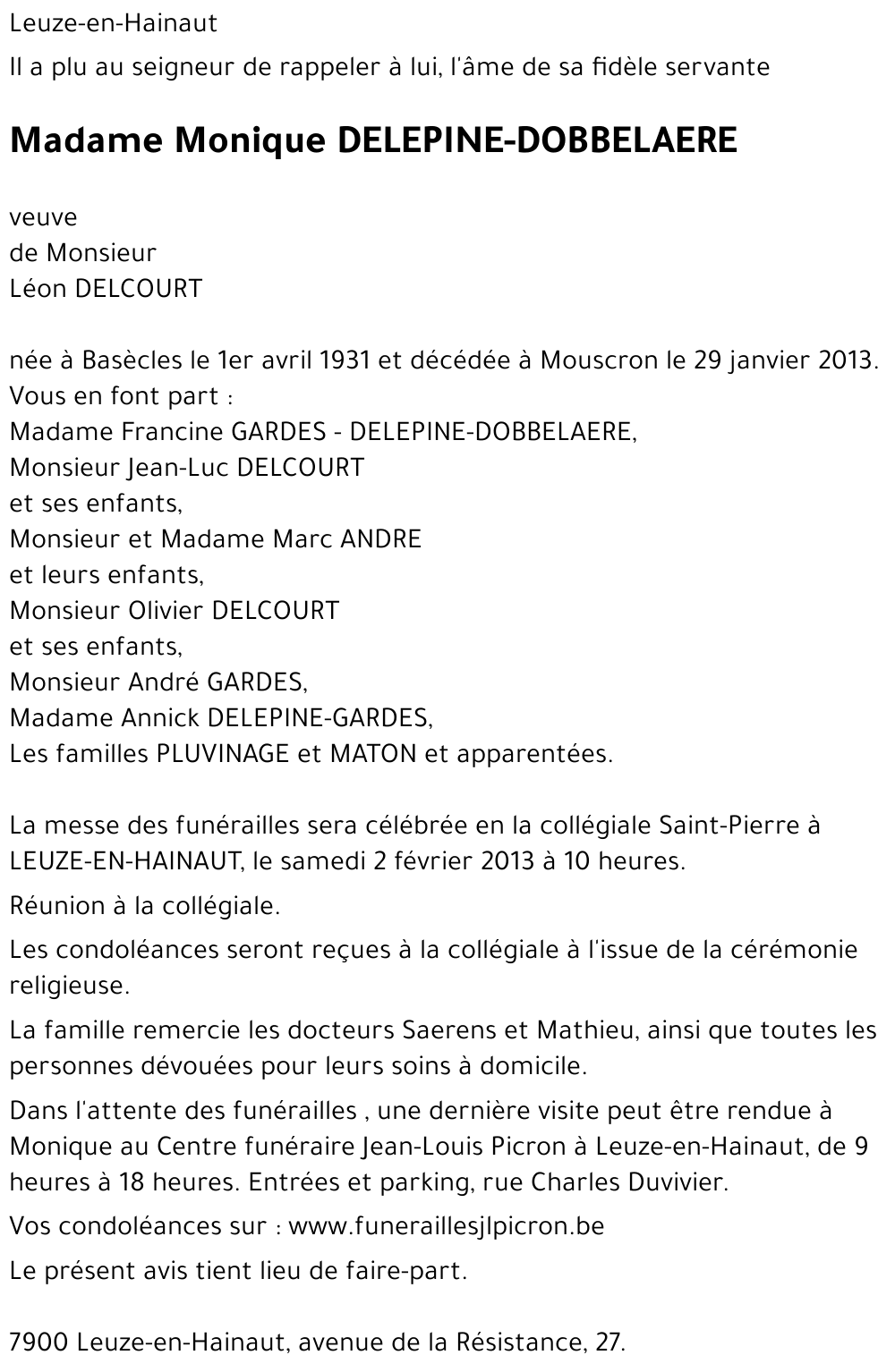 Monique DELEPINE - DOBBELAERE