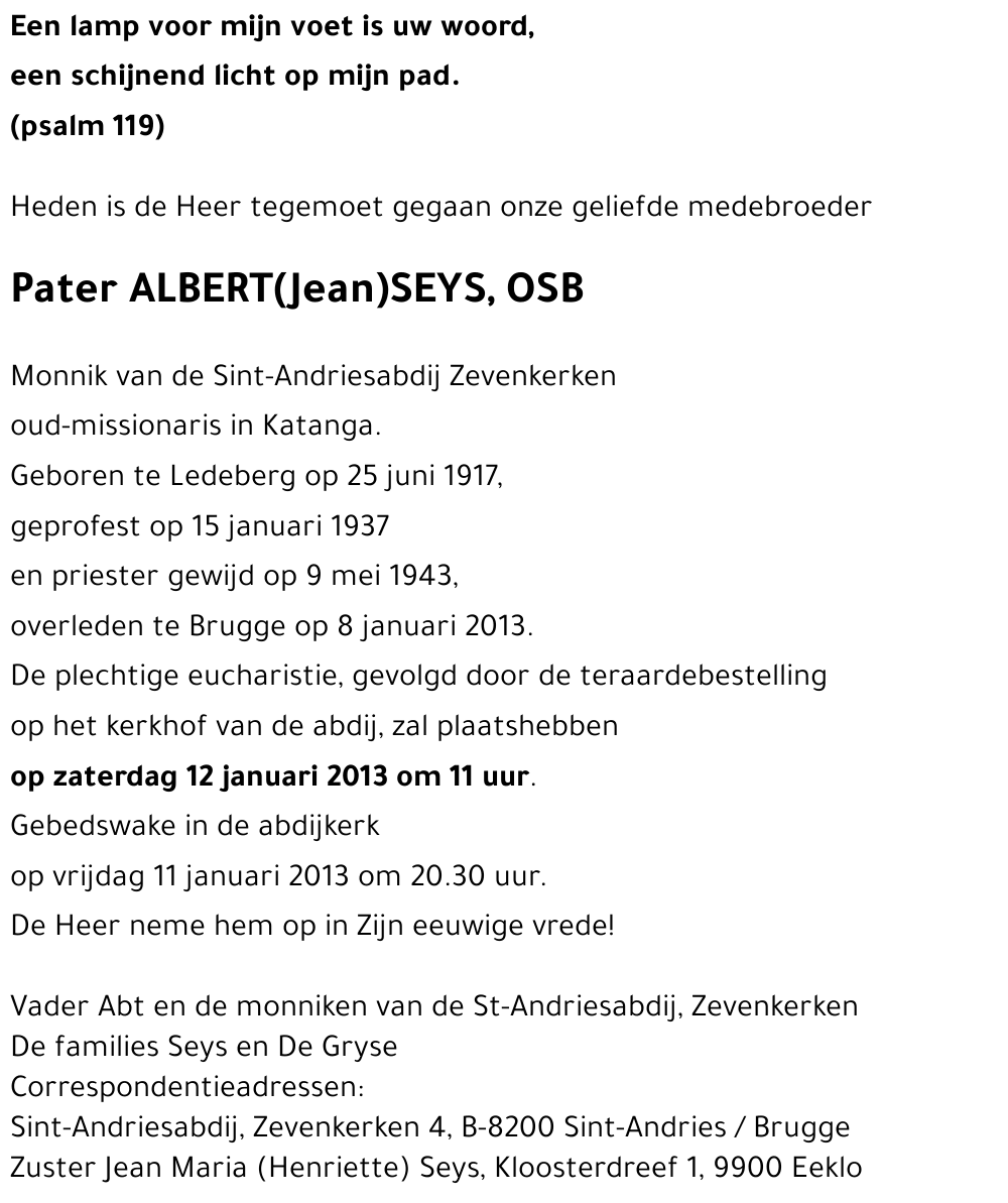 Pater Albert (Jean) Seys, O.S.B.