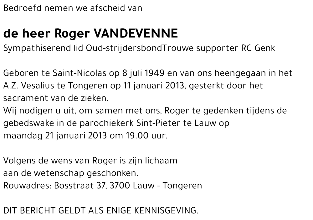 Roger VANDEVENNE