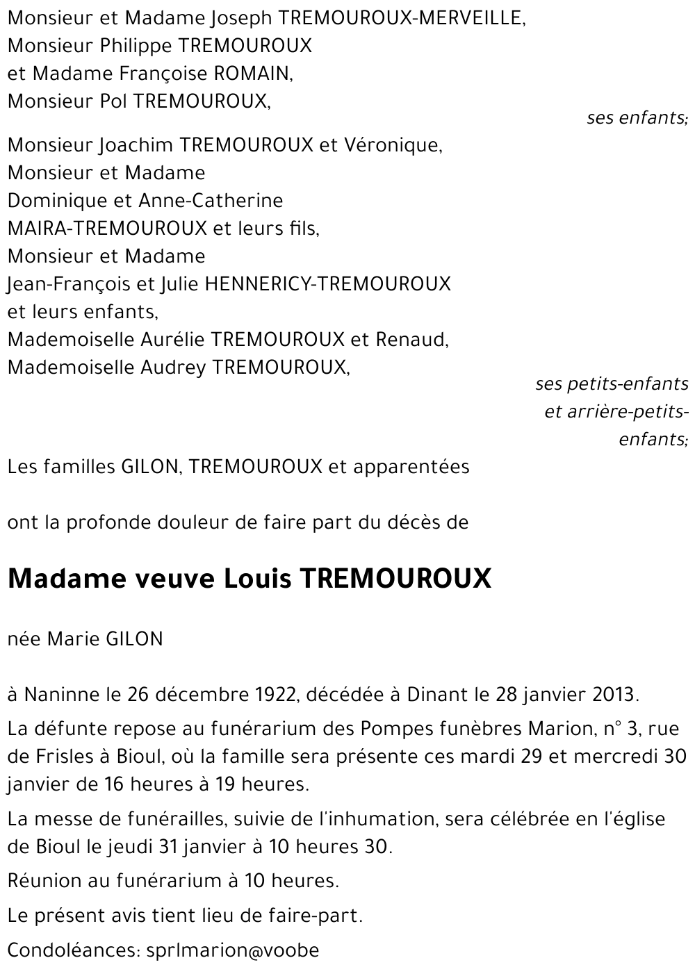 veuve Louis TREMOUROUX