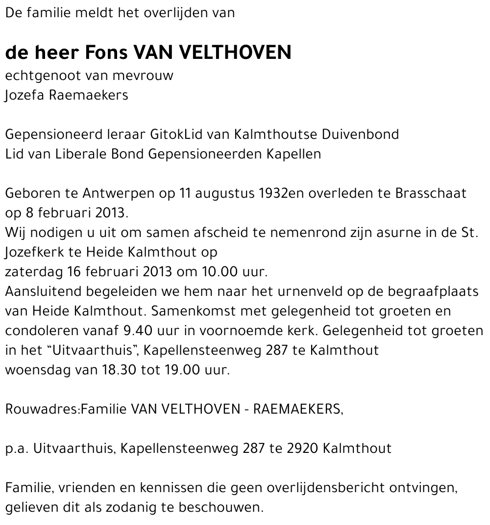 Alphonsius VAN VELTHOVEN