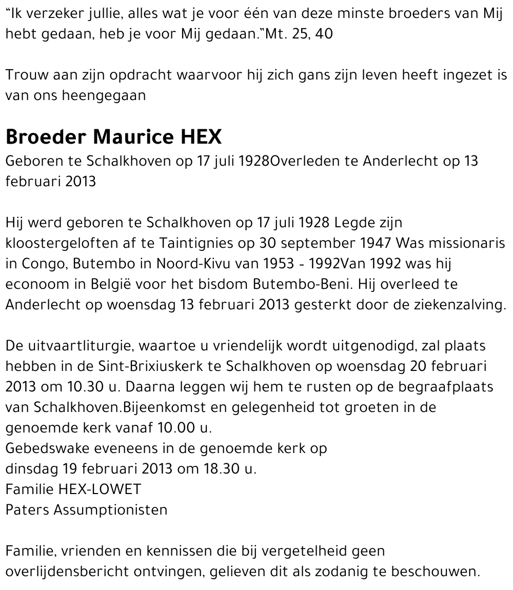 Broeder Maurice HEX