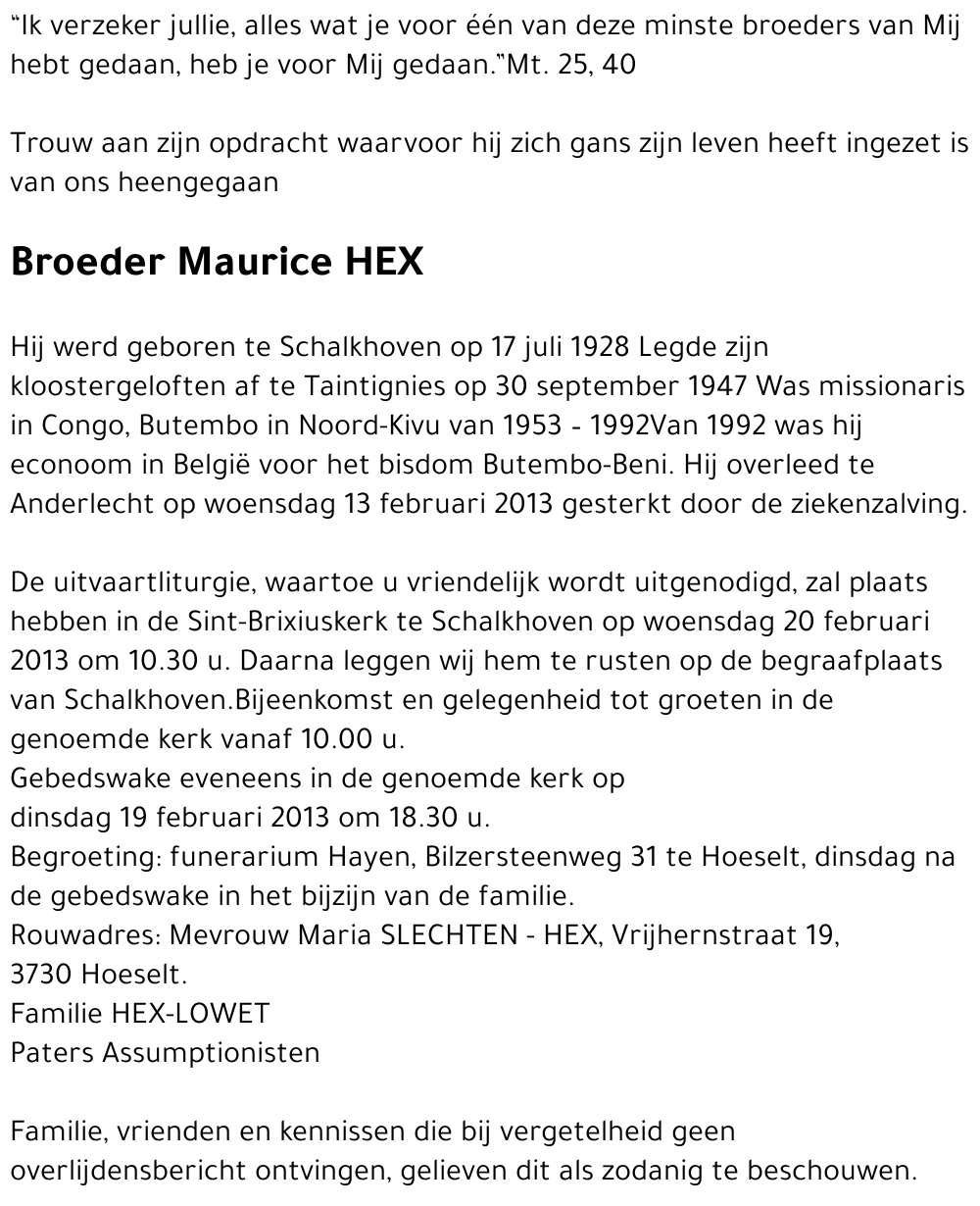 Broeder Maurice HEX