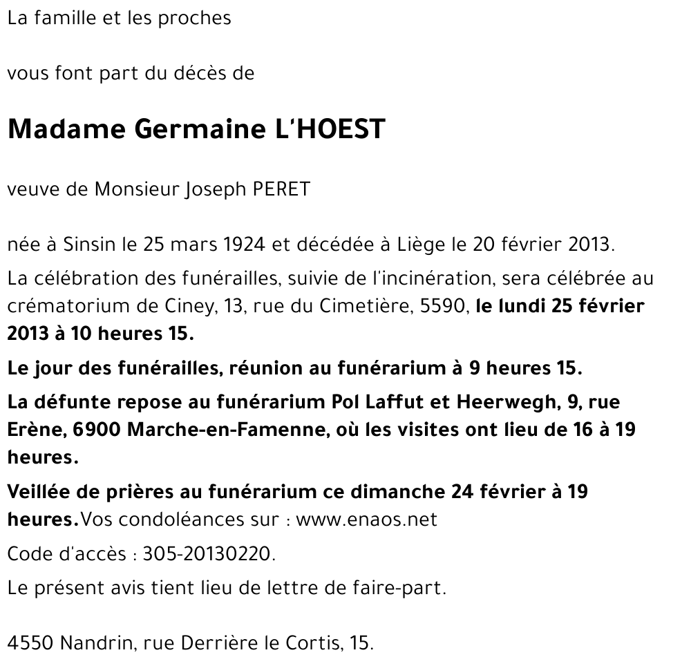 Germaine L'HOEST