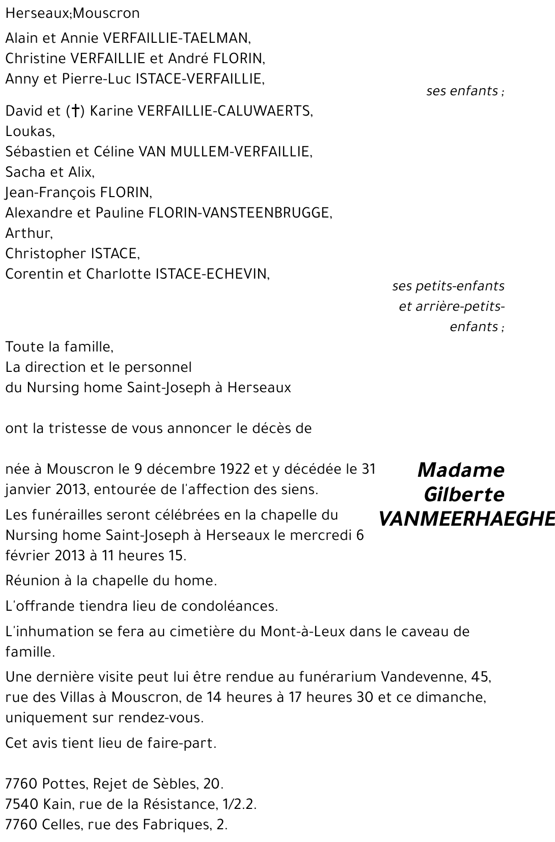 Gilberte VANMEERHAEGHE