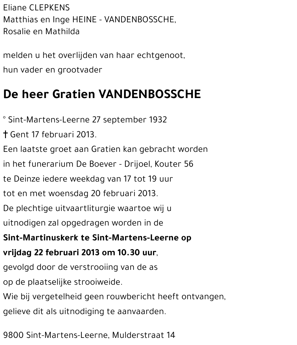 Gratien VANDENBOSSCHE