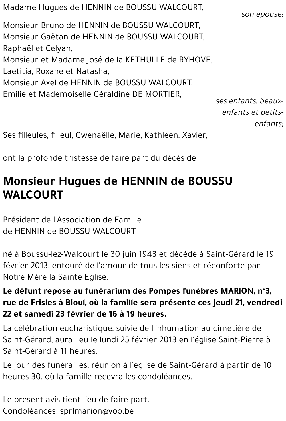 Hugues de HENNIN de BOUSSU WALCOURT