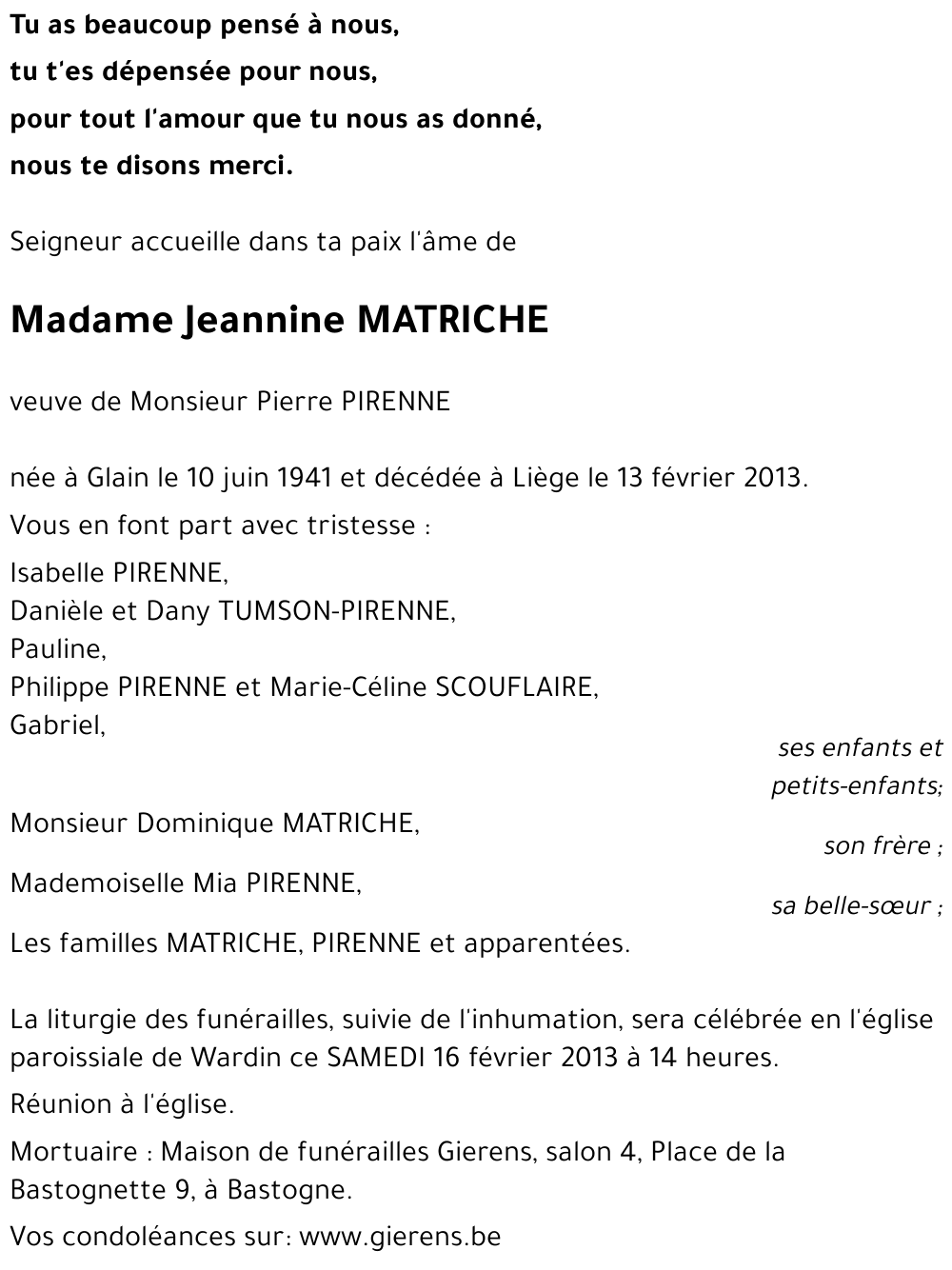 Jeannine MATRICHE