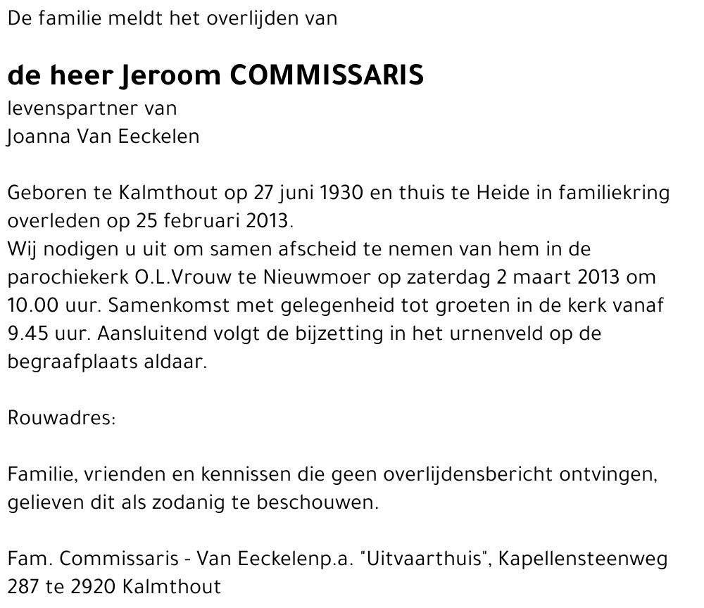 Jeroom Aloysius A Commissaris