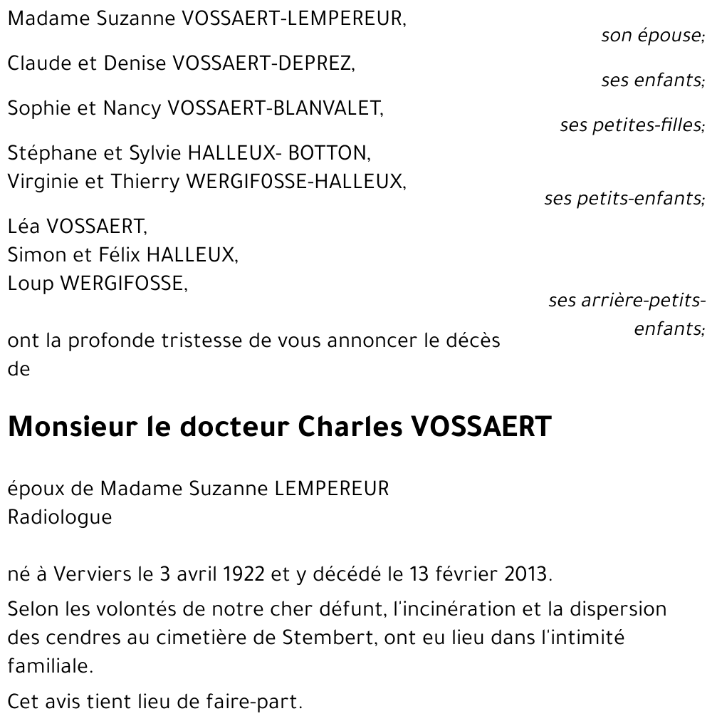 Le docteur Charles VOSSAERT