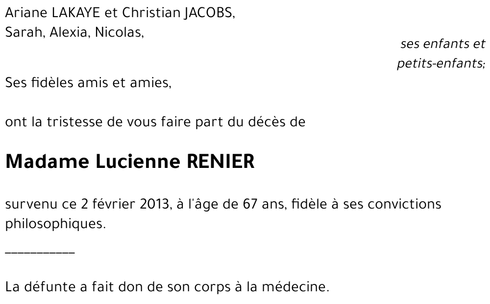 Lucienne RENIER