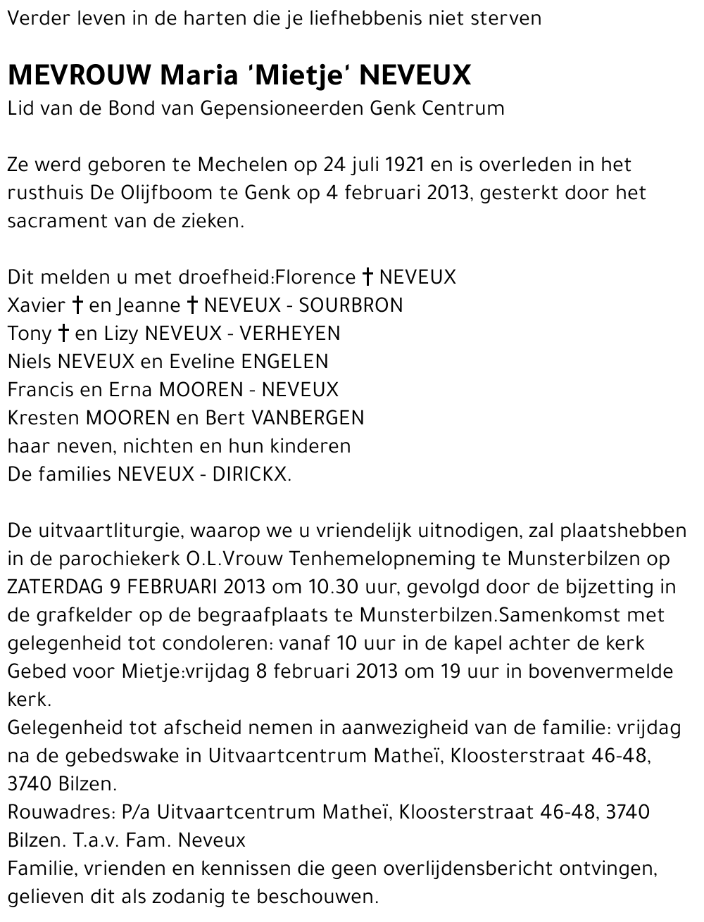 Maria 'Mietje' NEVEUX