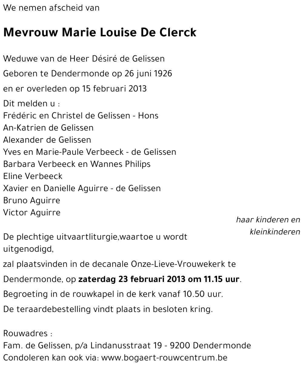 Marie Louise De Clerck