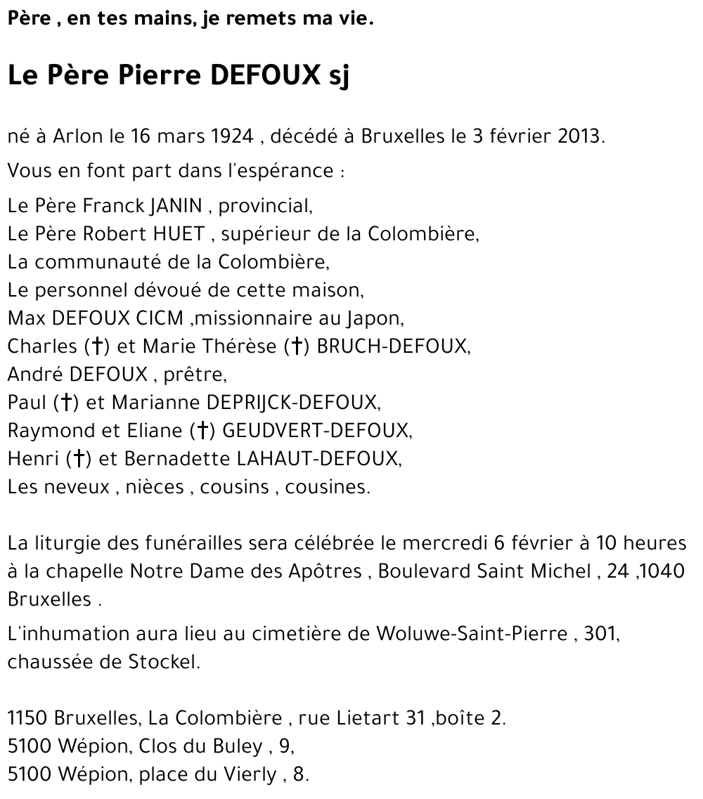Pierre DEFOUX sj