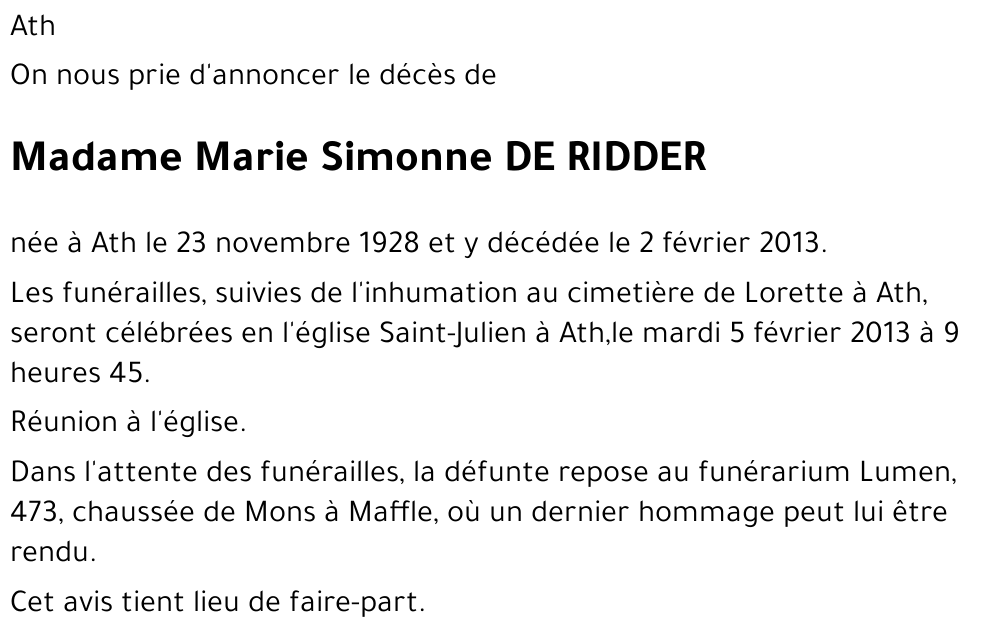 Simonne DE RIDDER