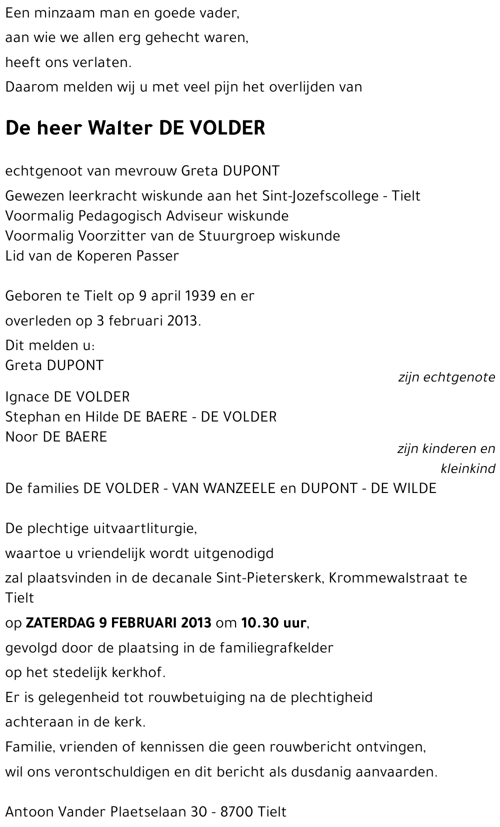 Walter Daniël Michel DE VOLDER