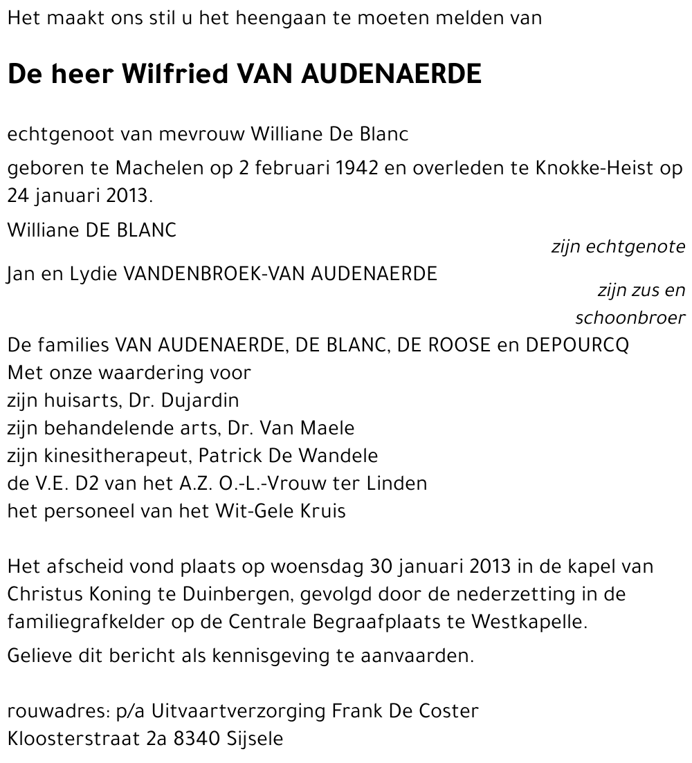 Wilfried VAN AUDENAERDE