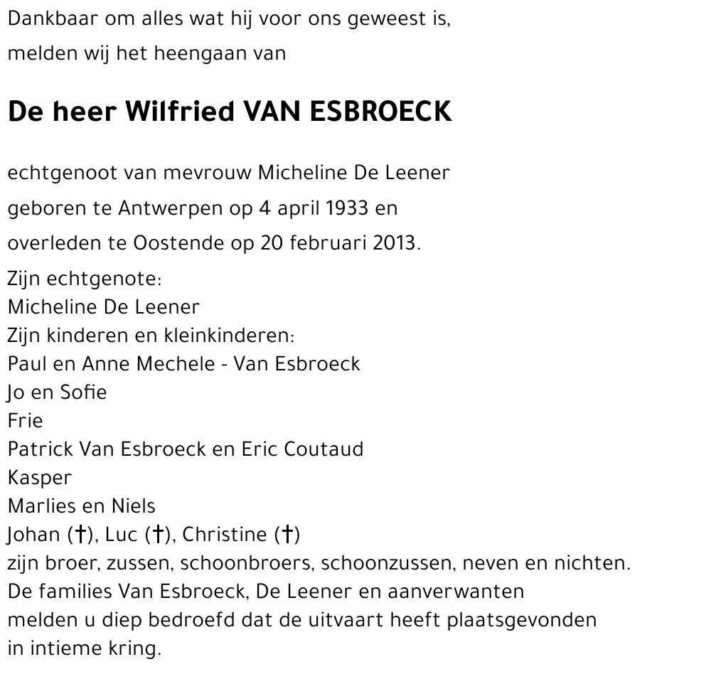 Wilfried VAN ESBROECK