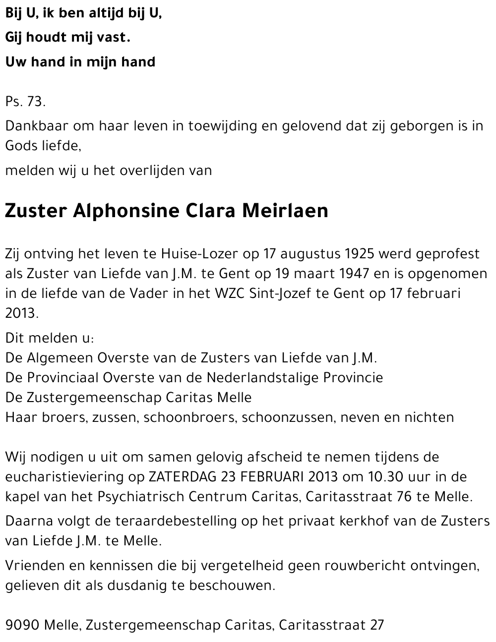 Zuster Alphonsine Clara Meirlaen