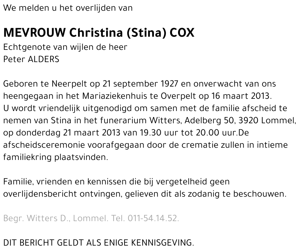 Christina (Stina) Cox
