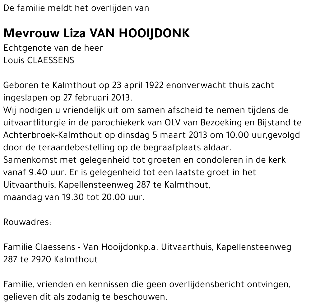 Elisabeth VAN HOOIJDONK