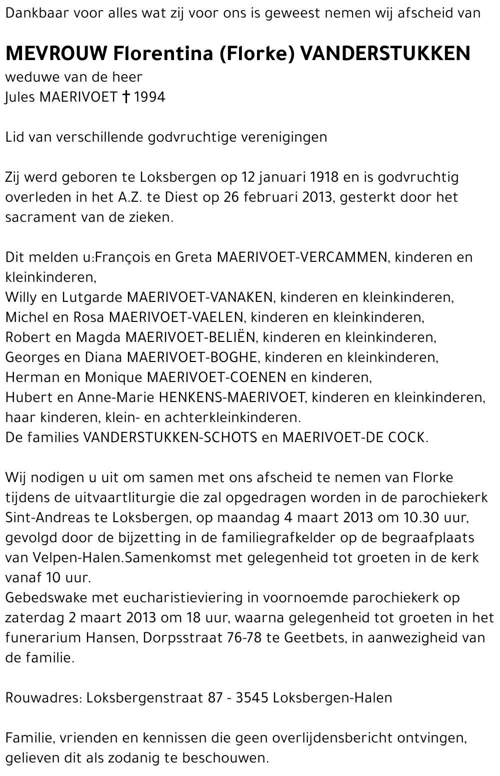 Florentina VANDERSTUKKEN