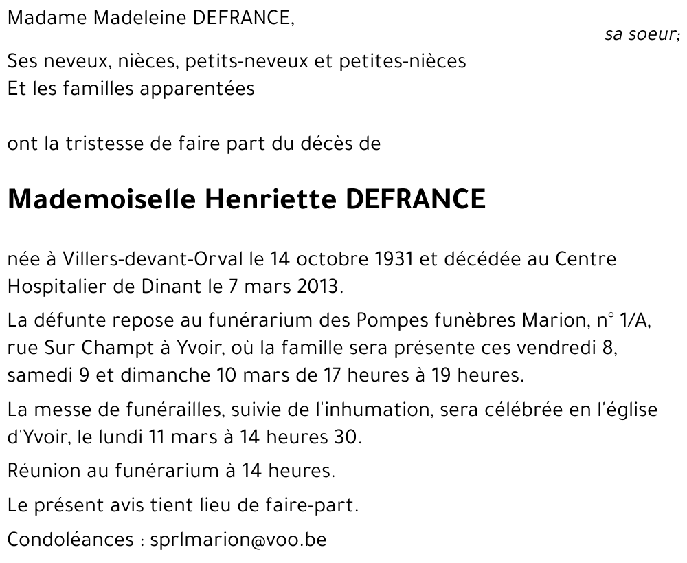 Henriette DEFRANCE