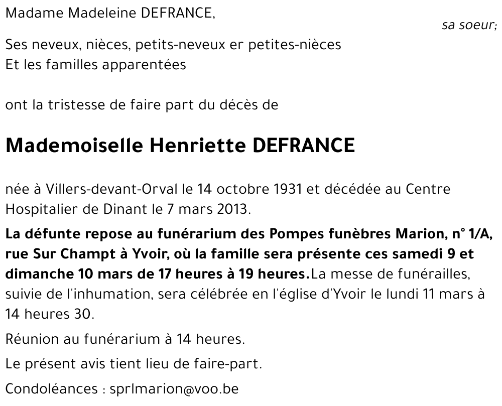 Henriette DEFRANCE