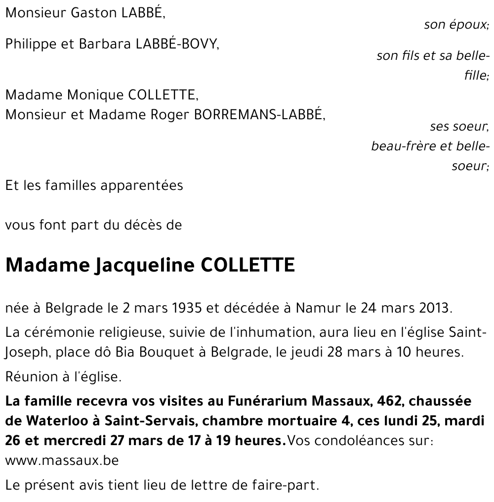 Jacqueline COLLETTE