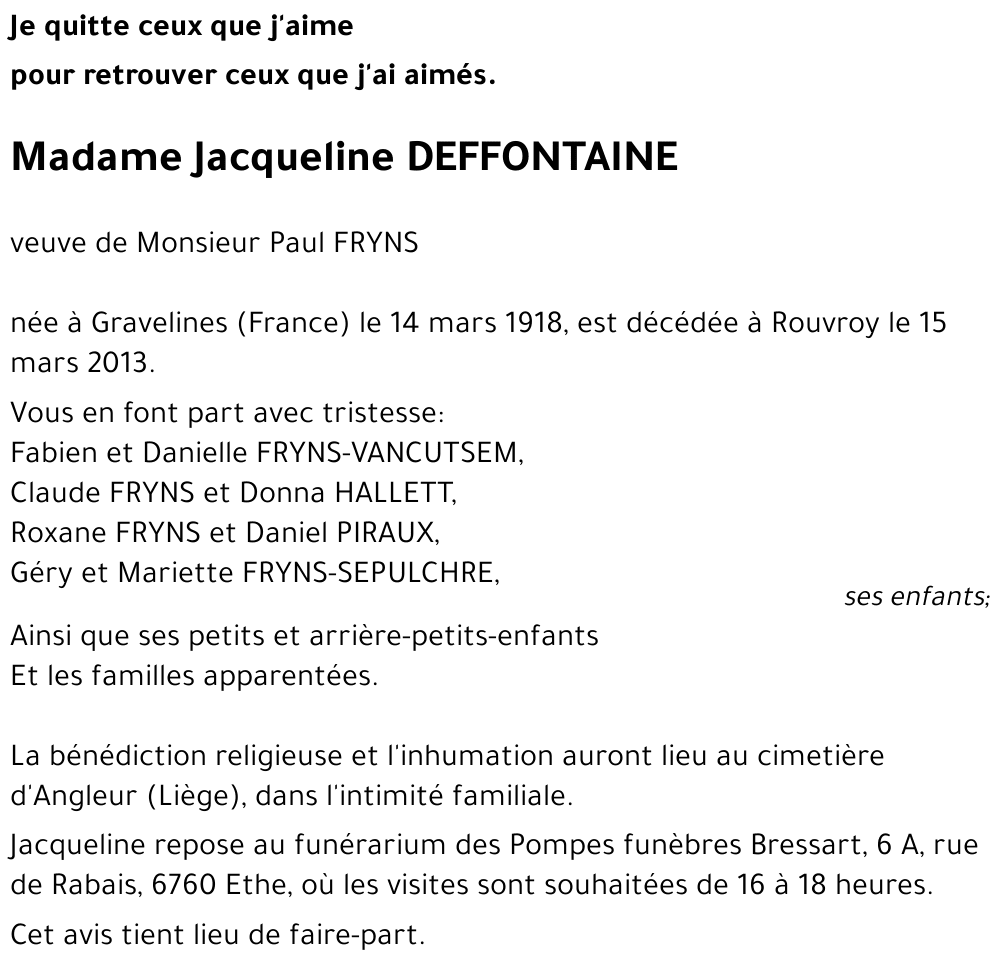 Jacqueline DEFFONTAINE