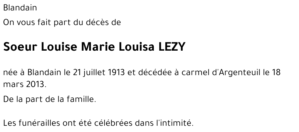 Louise Marie Louisa LEZY