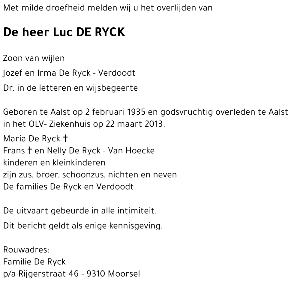 Luc Louis DE RYCK