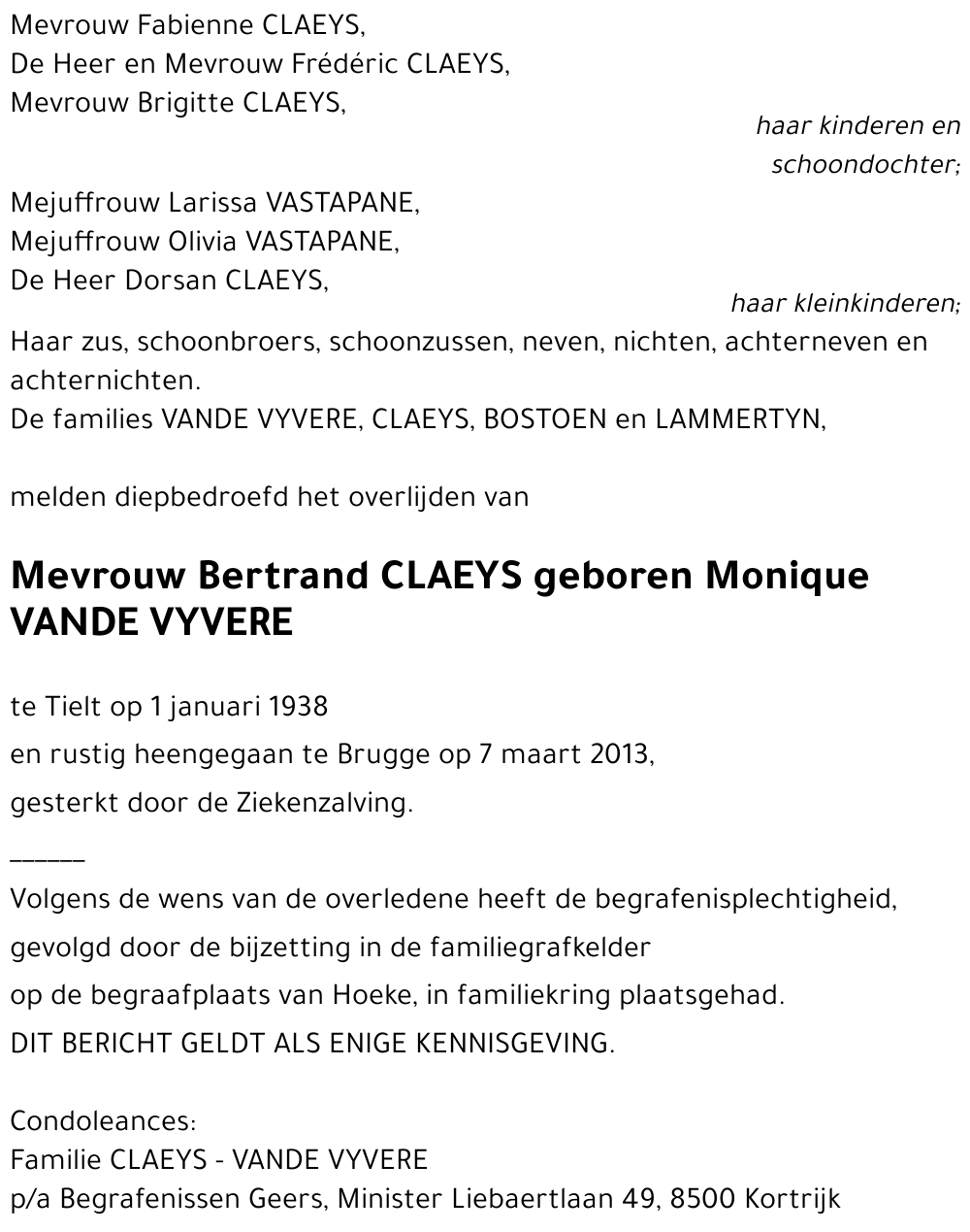 Monique VANDE VYVERE