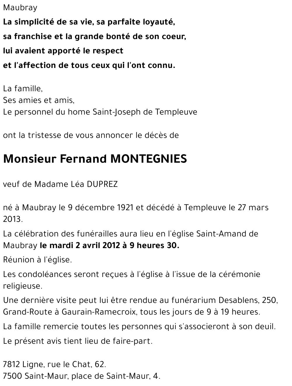 MONTEGNIES Fernand