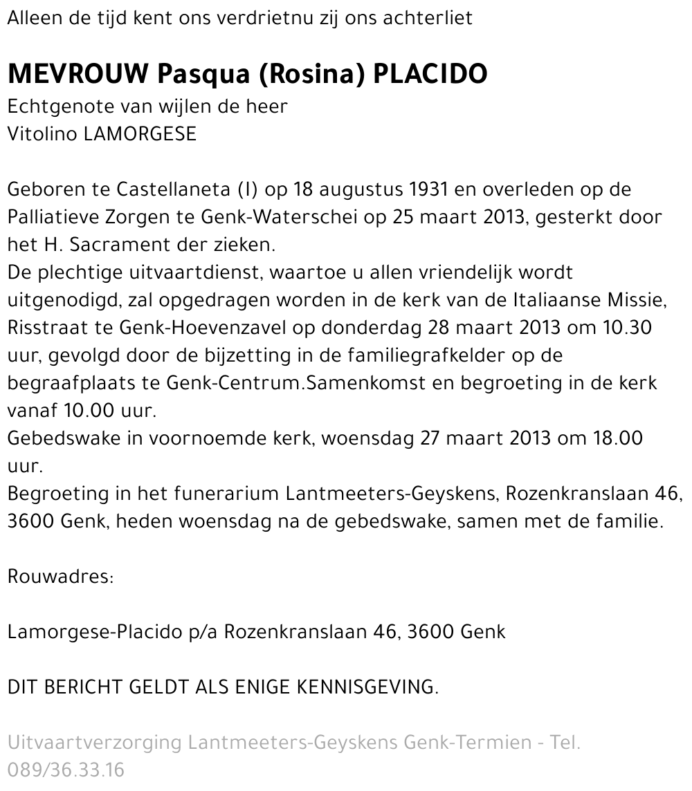 Pasqua (Rosina) PLACIDO