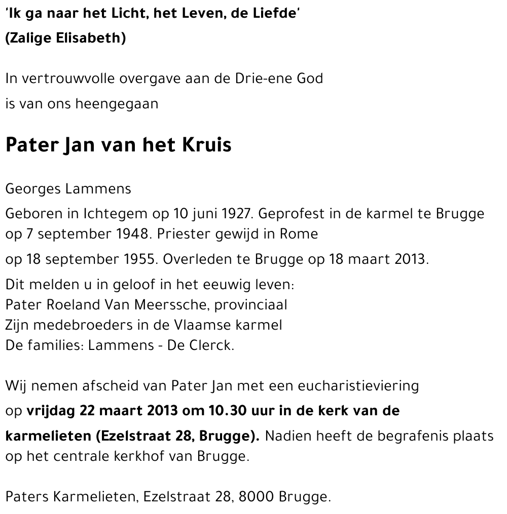 Pater Jan van het Kruis Georges Lammens
